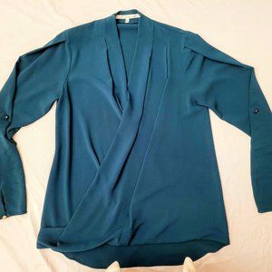 Faux Wrap Long Sleeve Blouse Faux Tuck